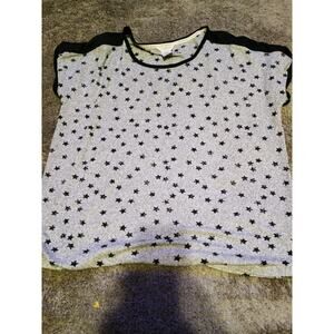 Lucky Brand Women’s Pullover Top Size XXL Blue Gray Stars Short Sleeves VGUC